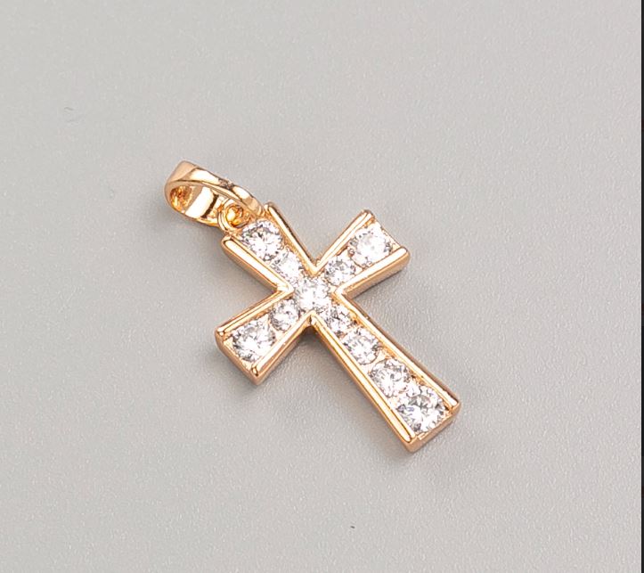Xuping Cross Pendant 18K Gold Plated with White Crystals, diameter 20.5×13 mm+