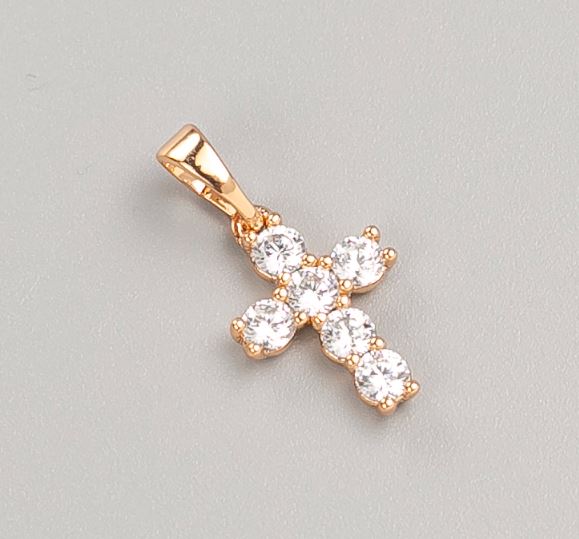 Xuping Cross Pendant with 18K Gold Plating and White Crystals, diameter 15x10, 5mm+