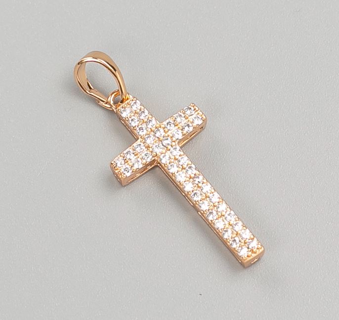 Pendant Xuping Cross Gold Plated with White Crystals 18K, diameter 26x12mm+