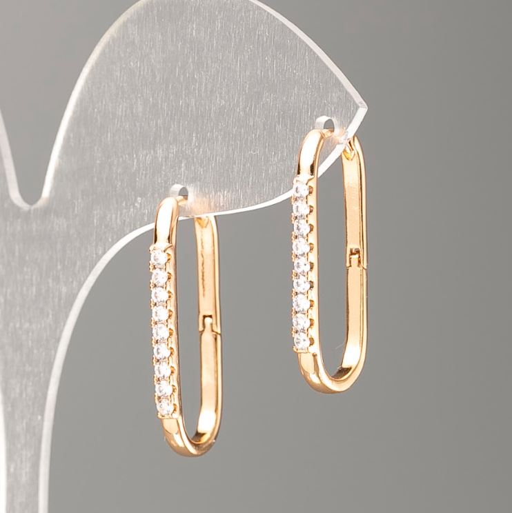 Xuping Earrings with 18K Gold Plating and White Crystals, diameter 27x2mm+