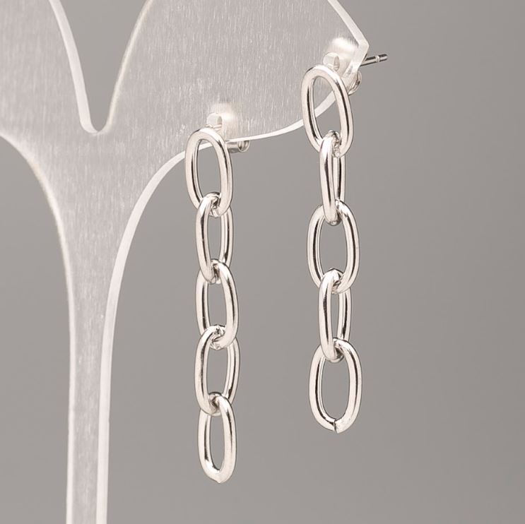 Xuping Rhodium-Plated Stud Earrings with Chain, Ball Diameter 6.5 mm, Length 3.5 cm +