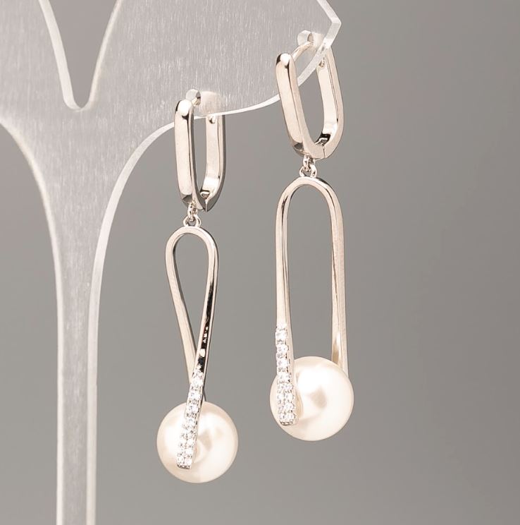 Xuping Mallorca Pearls Earrings, 12 mm Diameter, 4.5 cm Length, Rhodium-coated