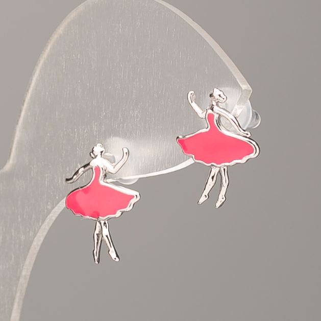 Xuping stud earrings in silver metal with pink enamel 15×11 mm
