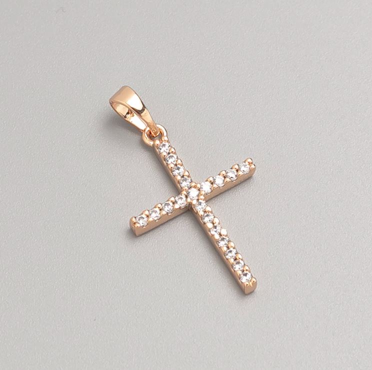 Xuping Cross Pendant 8K Gold Plating with White Stones, 24.5 x 16.5 mm diameter