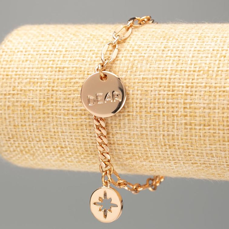 Xuping Bracelet 18K Gold Plating \"Dear\" Cable Chain, length 18-21 cm, thickness 4 mm+