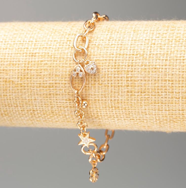 Xuping Bracelet 18K Gold Plating, 19 cm Length, 5 mm Thickness, with White Crystals