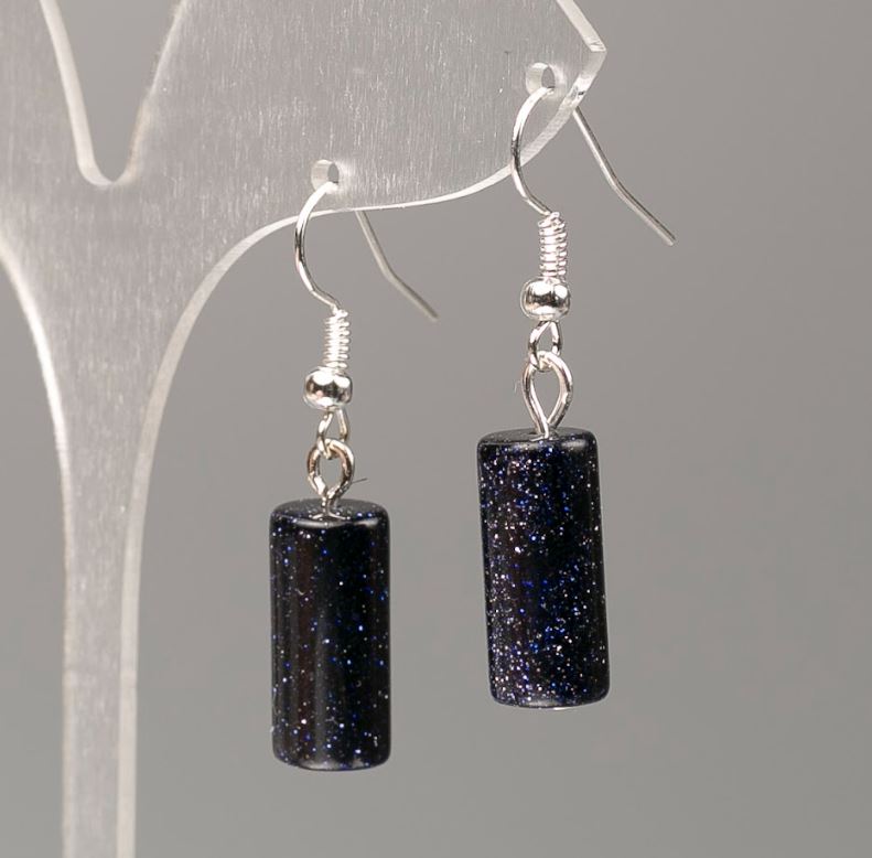 Aventurine Earrings 'Blue Sand Night of Cairo' Cylinder, diameter 18x8 mm+