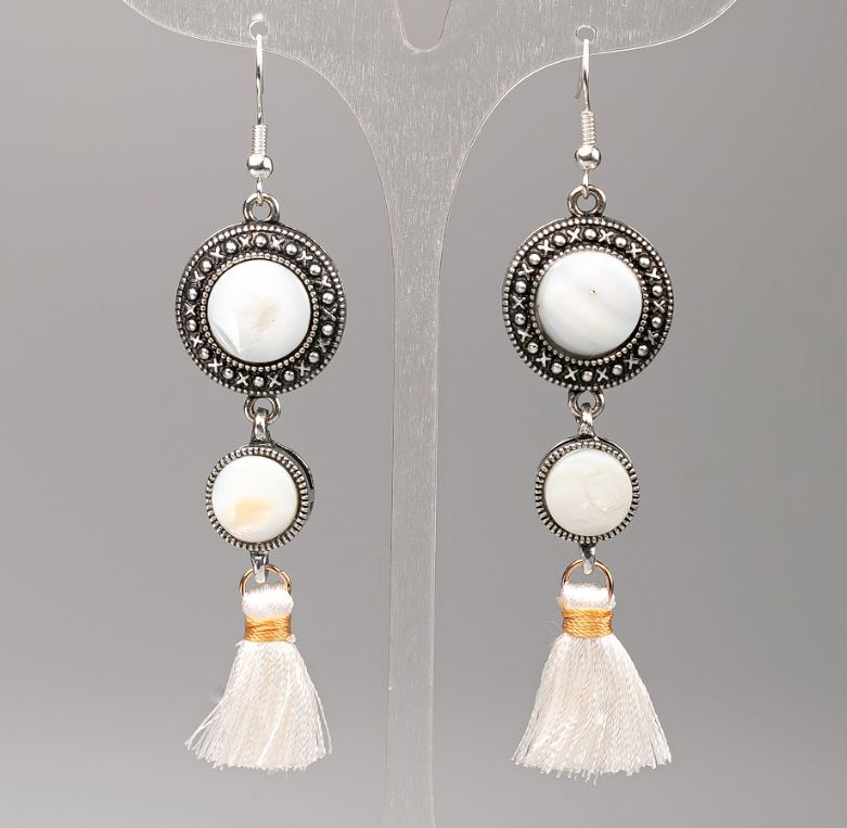 Mother-of-Pearl Earrings, diameter 19.5 mm and 12 mm, length 8.5 cm ±