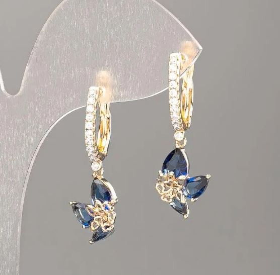 Xuping Earrings 18K Gold-Plated Blue Stone, White Crystals 30x10mm