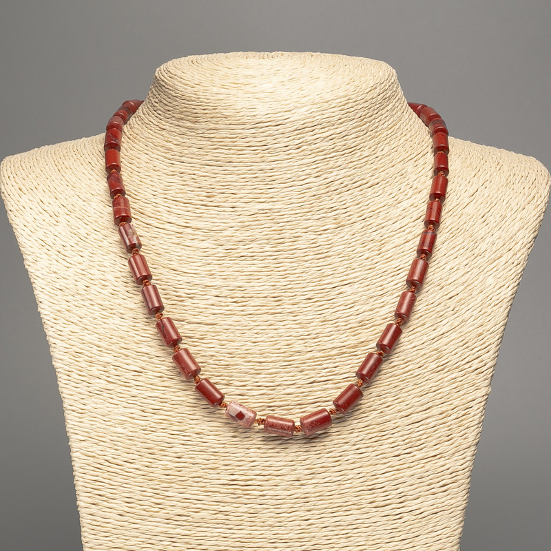 Necklace of Red Jasper, natural stone, smooth cylindrical beads, diameter 10×6 mm +-, length 49 cm +-