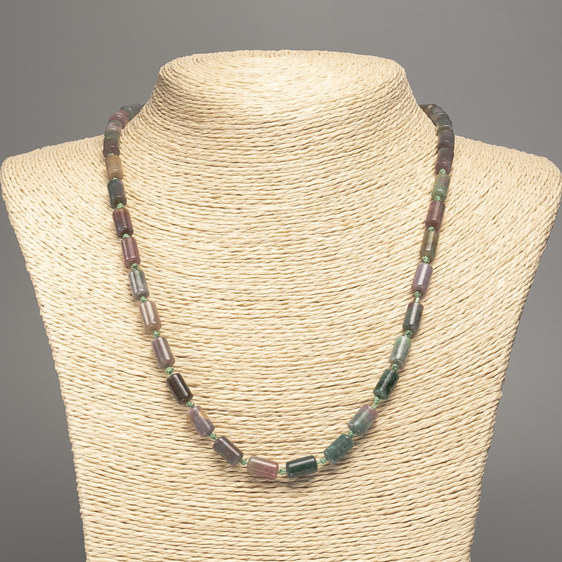 Necklace with Green Jasper, natural stone smooth cylindrical beads, diameter 10x6 mm, length 49 cm ±