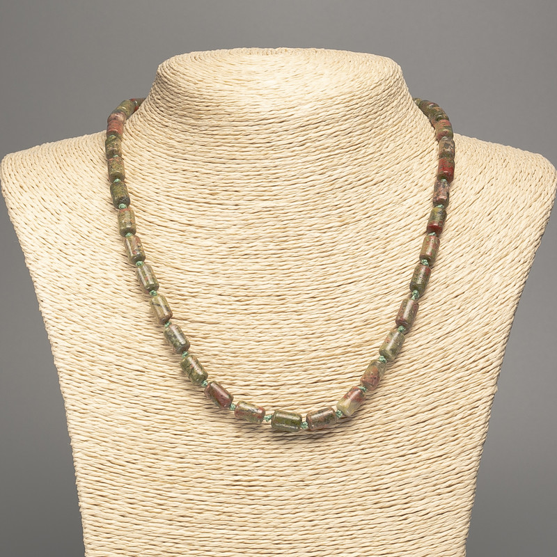 Heliotrope Jasper Necklace, natural stone, smooth cylindrical beads, diameter 10x6 mm, length 48 cm ±