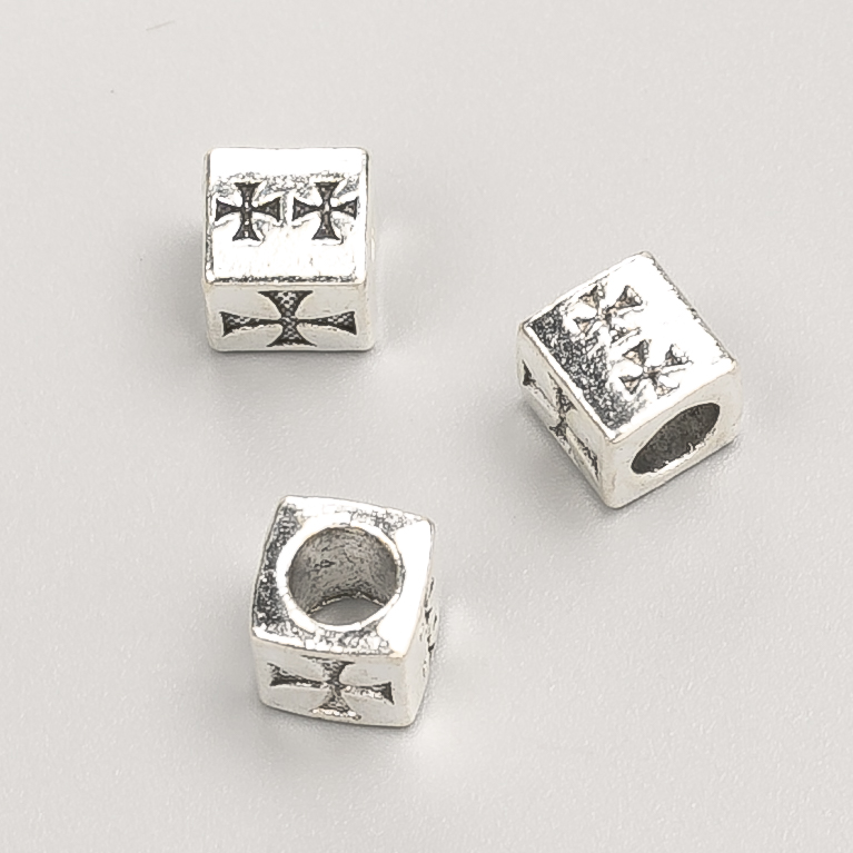 Pandora Bead Cross, 7mm diameter, 20 g pack, 14 pcs +/-, metal color 'silver'