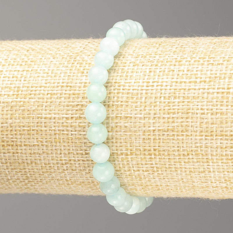 Amazonite Bracelet, Natural Stone, Smooth Beads, Diameter 6.5 mm, Length 18 cm on Elastic Cord
