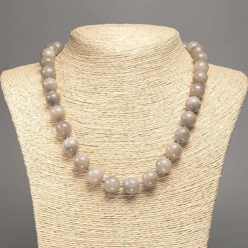 Necklace 'Labrador' with smooth beads, 12 mm diameter, 50 cm long, made of white nephrite (synthetic dyed)