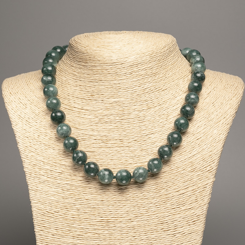 Necklace Blue Denim 'Apatite' smooth beads, 12 mm diameter (±), 50 cm length, made of white nephrite (synthetic-dyed)