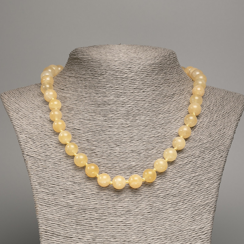 Necklace Pale Yellow 'Celestite' Smooth Beads, 8 mm Diameter, 50 cm Length, Made from White Nephrite (synthetic-dyed)