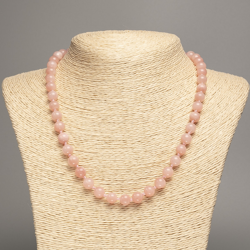 Necklace 'Selenite' Smooth Beads, 8 mm Diameter, 50 cm Length, Made of White Nephrite Stone (synthetically dyed)