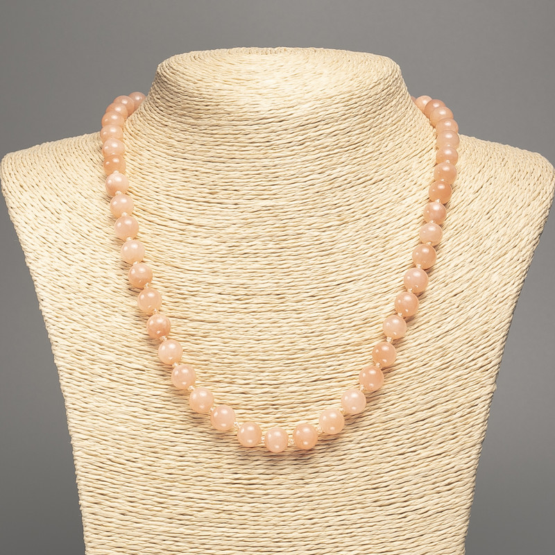 Necklace 'Selenite' with smooth beads, 8 mm diameter, 50 cm long, made of white nephrite stone (synthetic dyed)