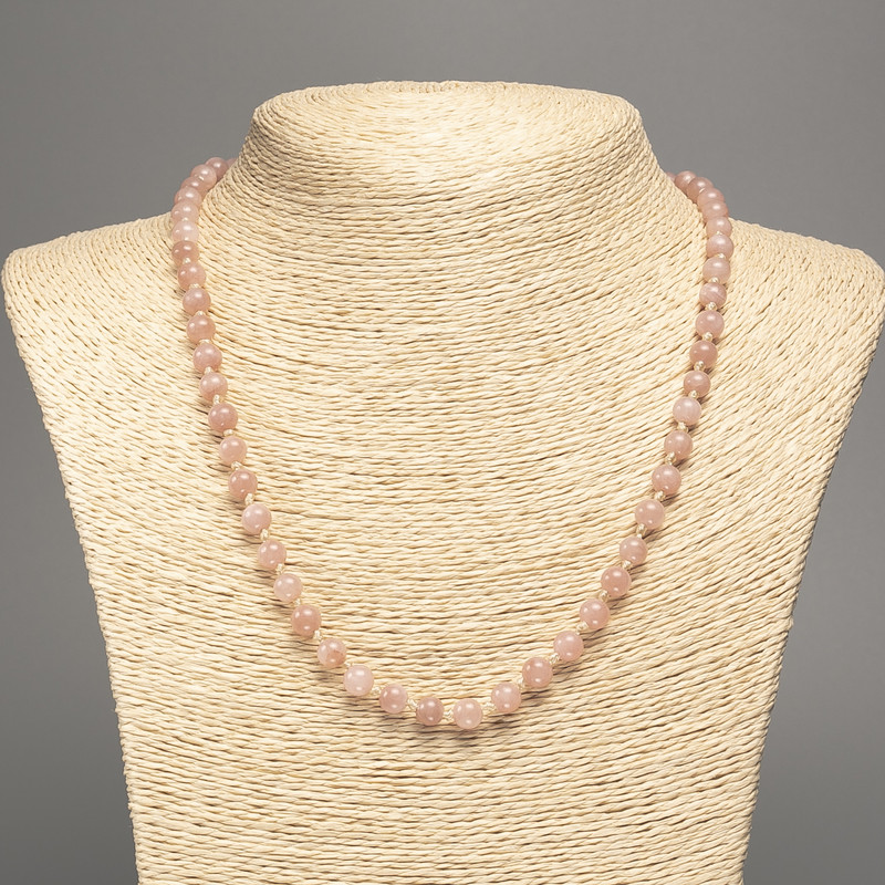 Necklace 'Selenite' with smooth beads, 6 mm diameter, 50 cm length, made from white nephrite (synthetic dyed)