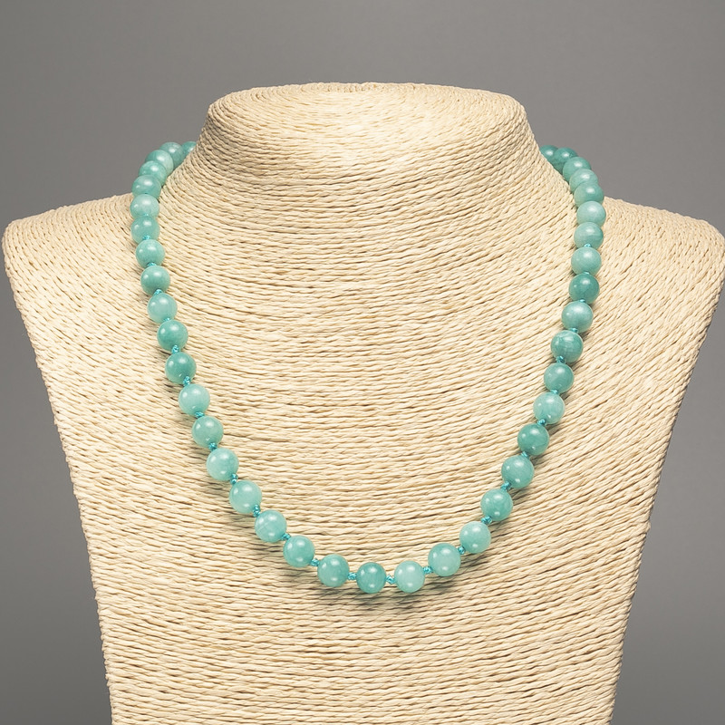 Light-Green Necklace 'Aquamarine' Smooth Beads, 8 mm Diameter ±, 50 cm Length ±, White Nephrite (Synthetic Dyed)