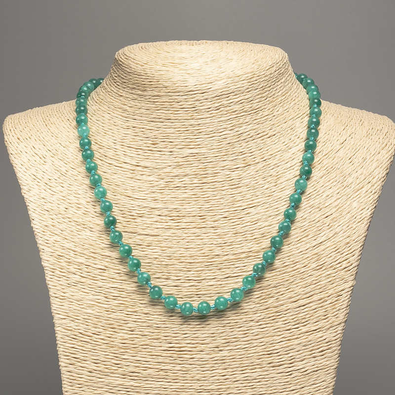 Necklace green 'Aquamarine' smooth beads, 6 mm diameter, 50 cm long, made of white nephrite (synthetic-dyed)