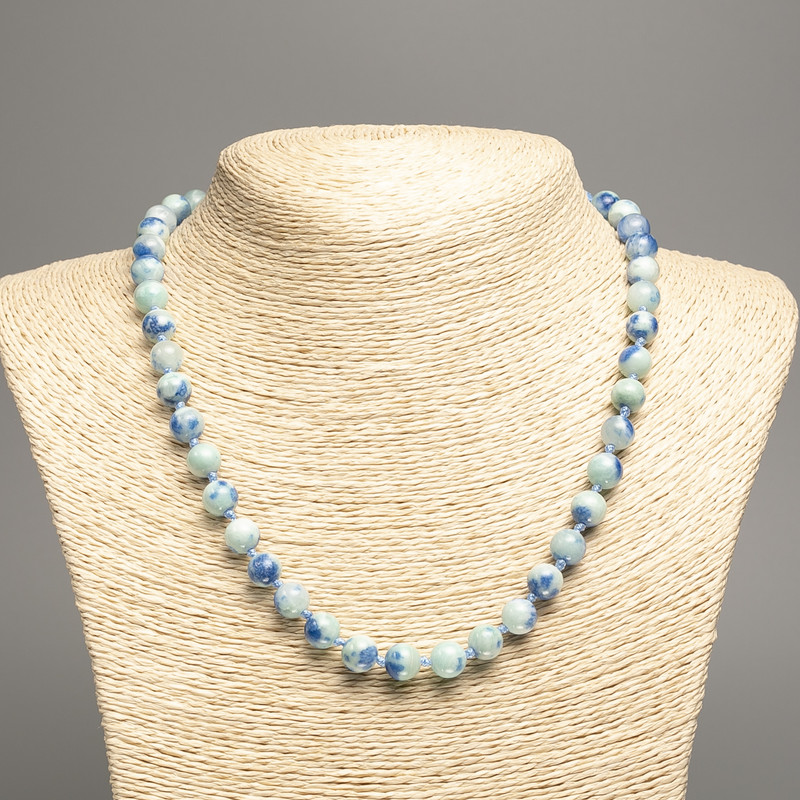 Necklace 'Colors of Summer' blue and sky-blue smooth beads, 8 mm diameter, approx. 50 cm long, made of white nephrite (synthetic dyed)