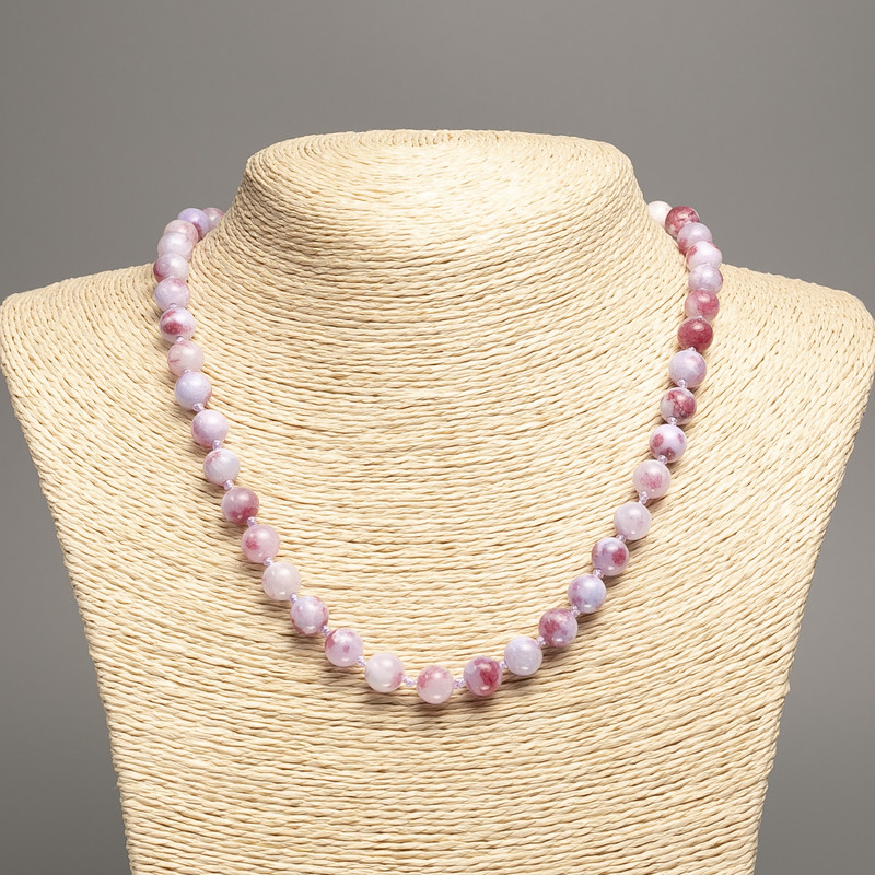 Necklace 'Colors of Summer' white-lilac-rust smooth beads, 8 mm diameter, 50 cm long, made of white nephrite (dyed synthetic)
