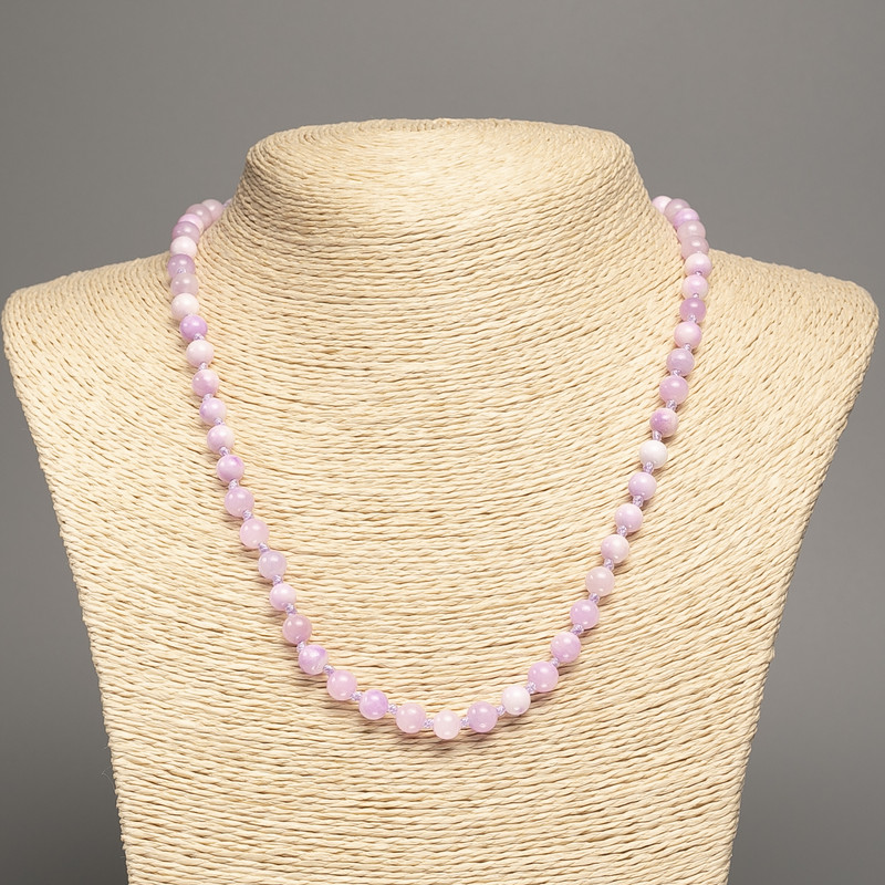 Necklace 'Colors of Summer' white-lilac smooth beads, 6 mm diameter, approximately 50 cm long, made of white jade (synthetic dyed)