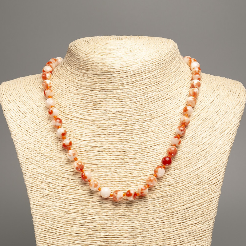 Necklace 'Colors of Summer' White-Copper Beads, 8 mm, 50 cm long, made of White Nephrite (synthetically dyed)