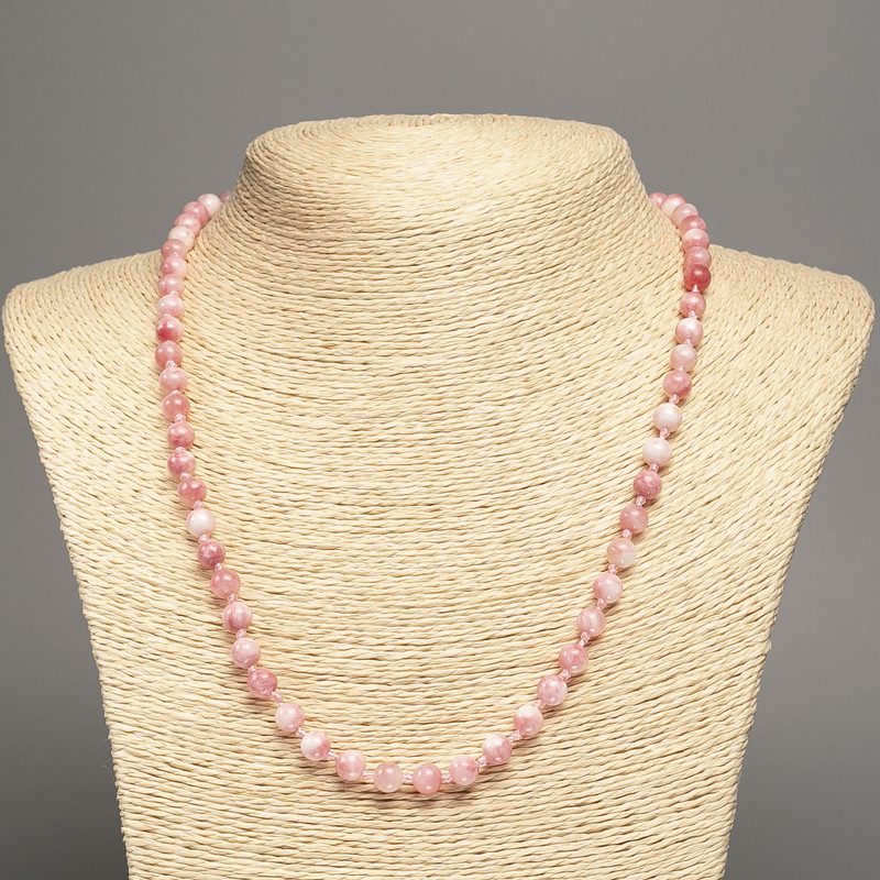 Necklace 'Colors of Summer' white and pink smooth beads, 6 mm diameter, 50 cm length, made of white nephrite (synthetic-dyed)