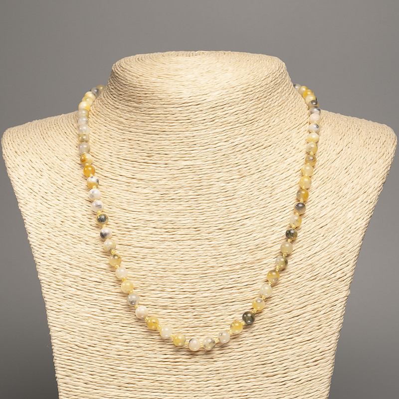 Necklace 'Colors of Summer' white-gray-yellow smooth beads, 6 mm diameter, approximately 50 cm long, made of white nephrite (synthetic dyed)