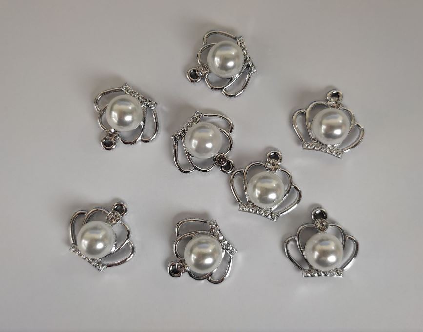 Crown Pendant Fittings 'Silver' with Bead, Diameter 18mm, Length 17m, Diameter 1.5mm, Pack of 7 pcs. (+ -)