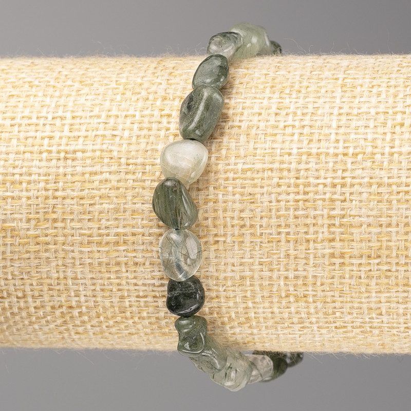 Rutilated quartz bracelet with hair-like inclusions, tumbled beads 8x8 mm, on elastic, length 18 cm+