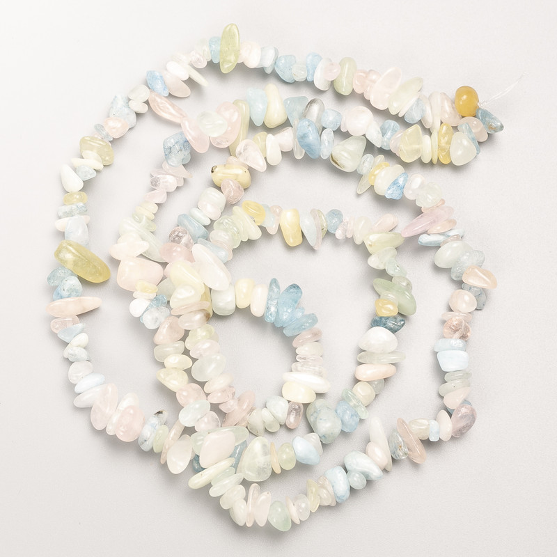 Morganite Beads natural gemstone chip on beading thread, diameter 9×3 mm, length 80 cm