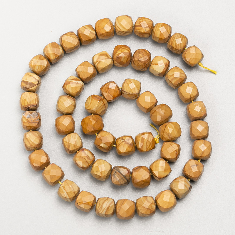 Beads Landscape Jasper, natural stone, faceted cubes on a thread, diameter 7 mm+-, length 39 cm+