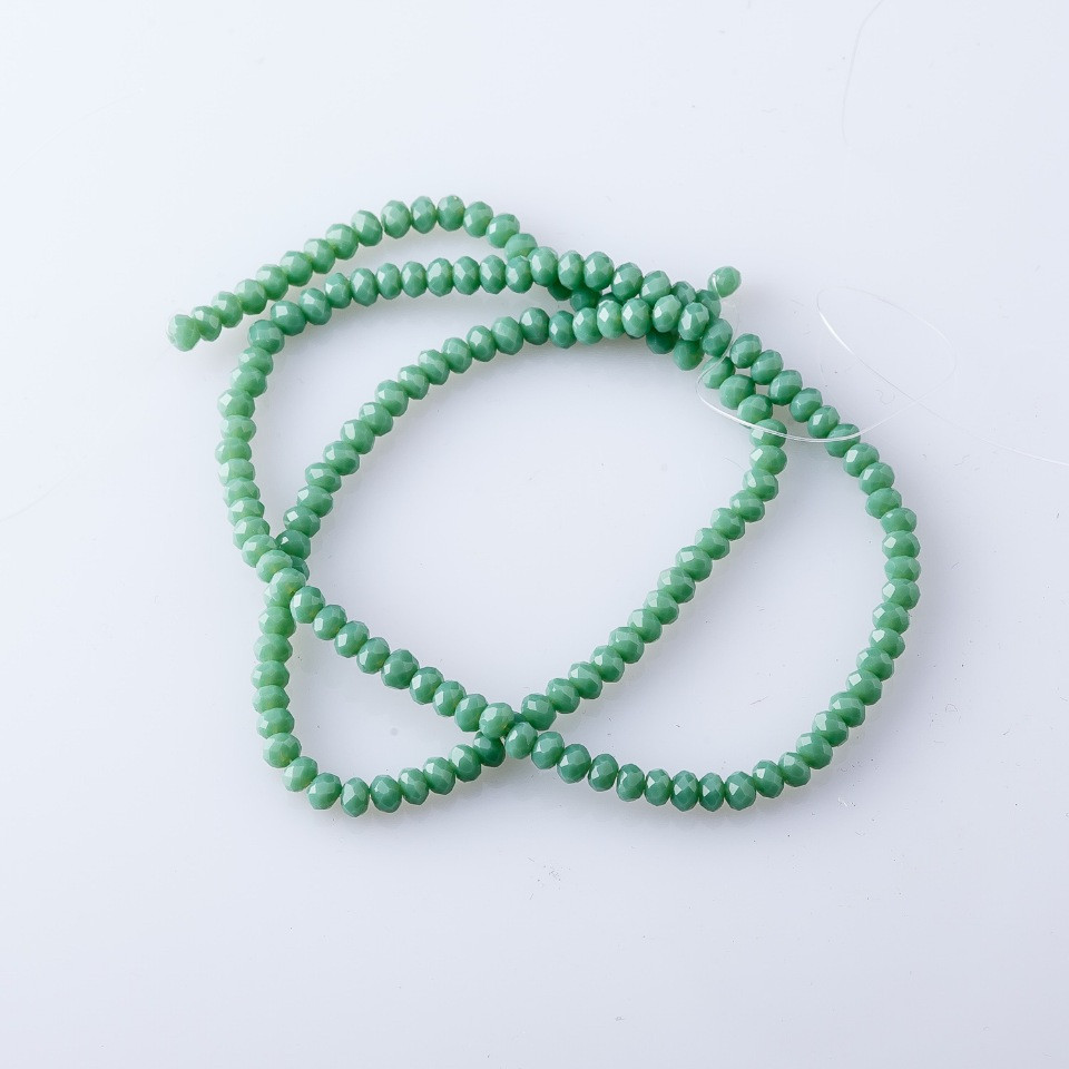 Matte Czech Crystal Beads on a Thread 'Green Pea', diameter 3.5 mm, length 38-40 cm