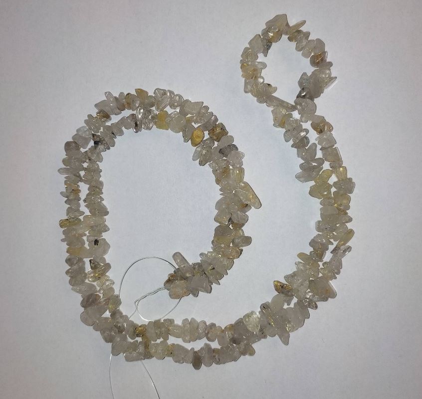 Beads of Hairy Rutile Quartz on Thread, Natural Stone Chip, 8x4 mm, 84 cm Length +