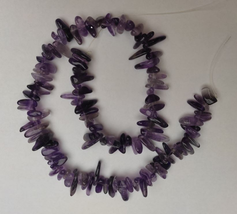 Amethyst beads, natural stone on fishing line, large nugget, diameter 16x6 mm ±, length 38 cm