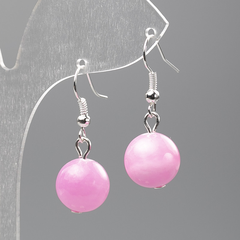Earrings Strawberry Quartz Acrylic Smooth Bead, 12.5 mm diameter, 3.5 cm long