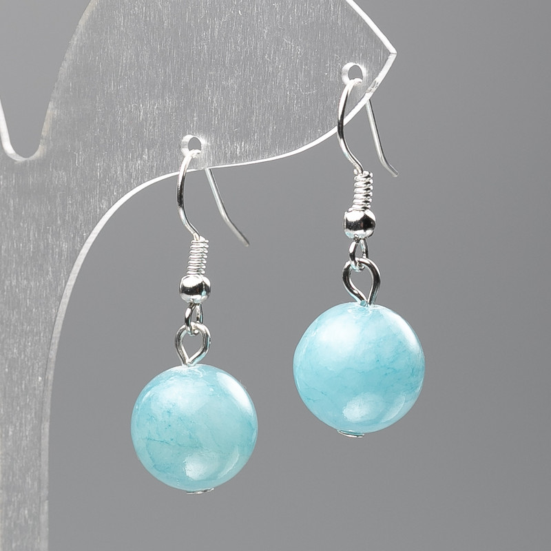 Earrings 'Aquamarine' (artificial acrylic) smooth bead, 12.5 mm diameter, 3.5 cm long
