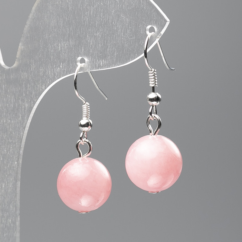 Earrings Pink Quartz (Acrylic) Smooth Bead, 12.5 mm Diameter, 3.5 cm Length