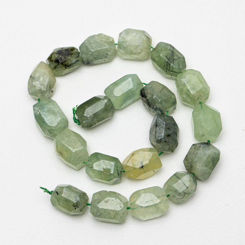 Prehnite Beads - Natural Stone, Faceted, 14×20 mm, 39 cm on Thread