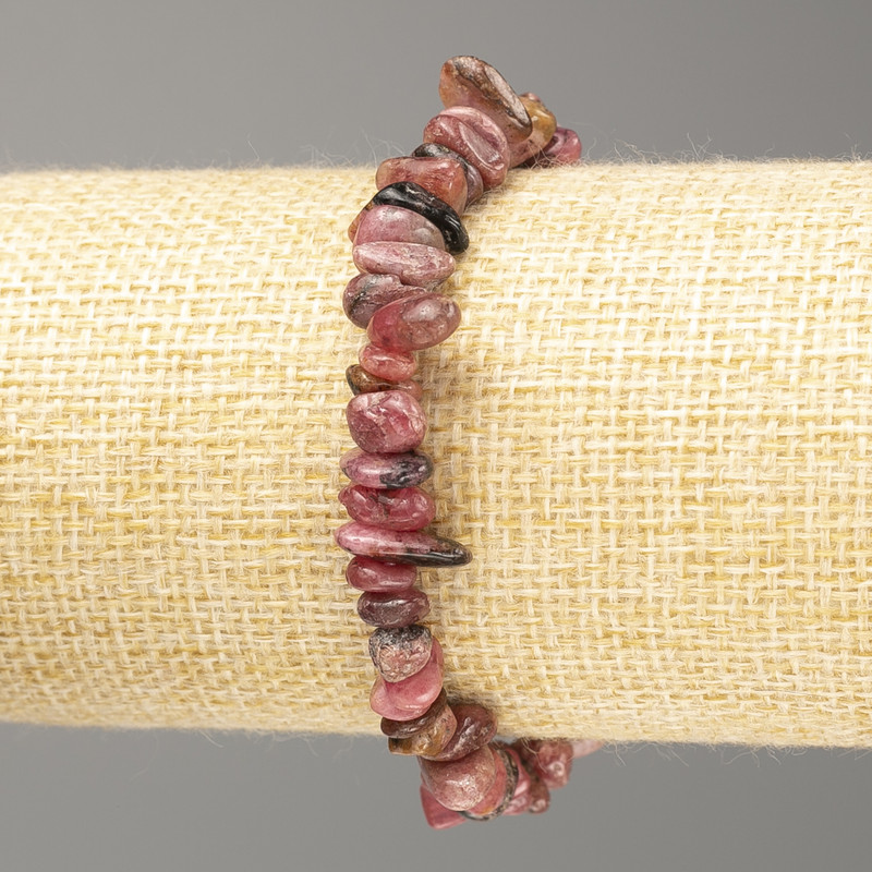 Rhodonite bracelet with natural gemstone chips, diameter 7 x 3 mm ±, length 18 cm (stretch)