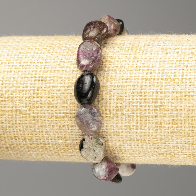 Faceted Tourmaline Bracelet with Natural Stone, 10x14 mm diameter, 18 cm length (stretch)