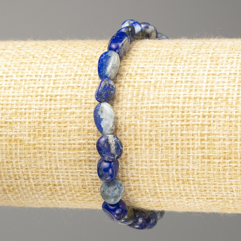 Lapis lazuli bracelet with natural stones, faceted beads, 7x8 mm diameter, 18 cm length (stretch)