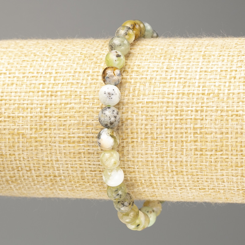 Bracelet with Green Opal, Natural Stone, Smooth Bead, 7 mm diameter, 18 cm length (stretch)