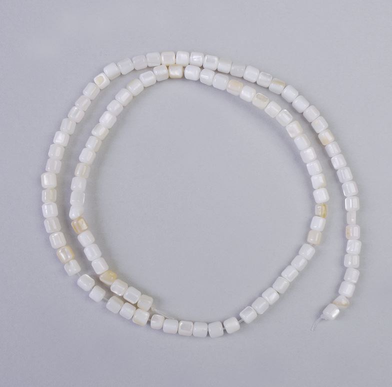 Mother-of-Pearl Cylindrical Beads, 3.5×3.5 mm, 37 cm on beading thread