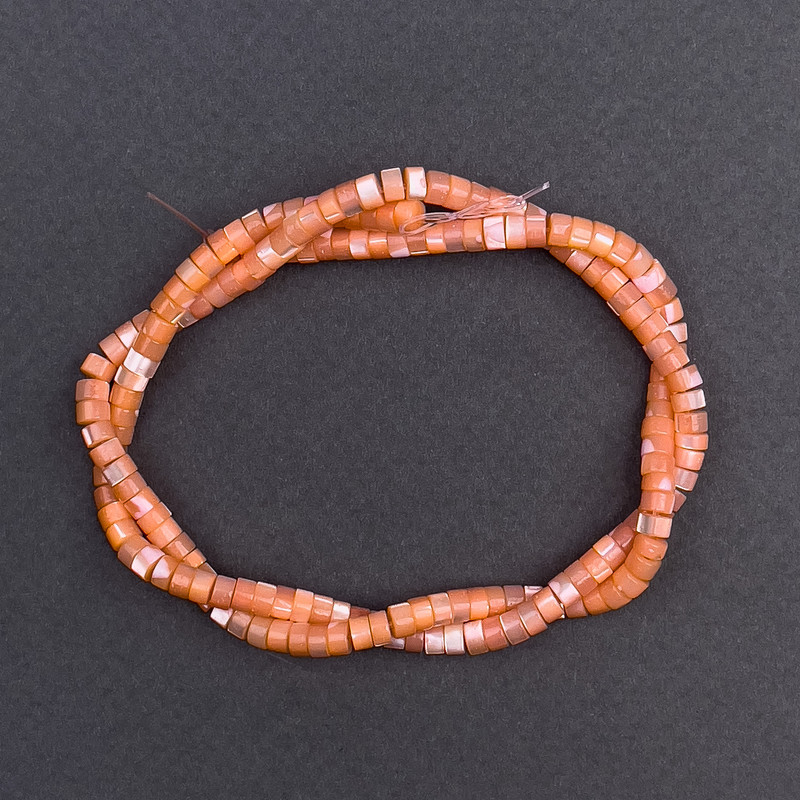 Peach-Toned Pearl Beads, Disc-Shaped, 4x2 mm, 40 cm Length on Beading Thread