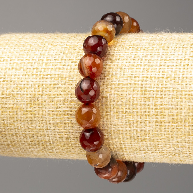 Carnelian bracelet with natural stone, faceted bead, diameter 10 mm ±, length 18 cm (stretch)